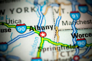 Albany.,Usa,On,A,Map.