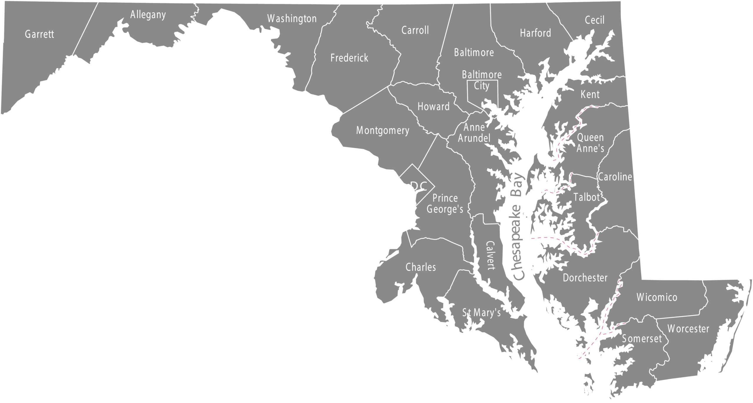 Maryland,County,Map,Vector,Outline,In,Gray,Background ,Maryland,State