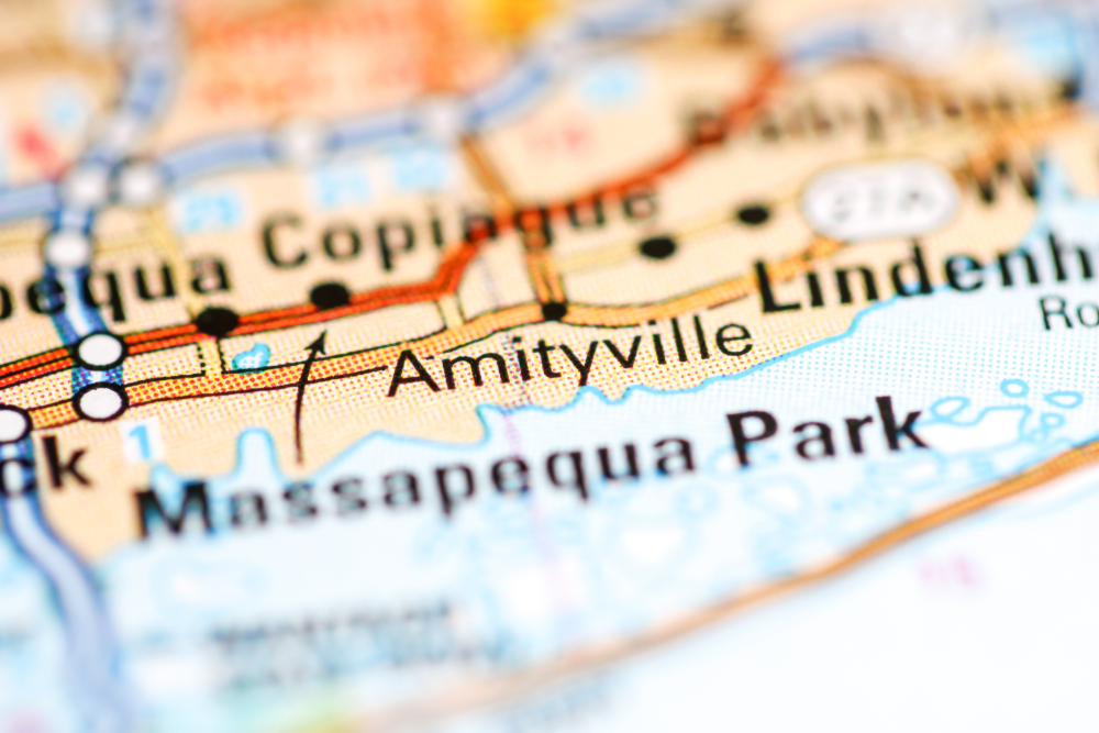 Amityville ,New,York ,Usa,On,A,Geography,Map