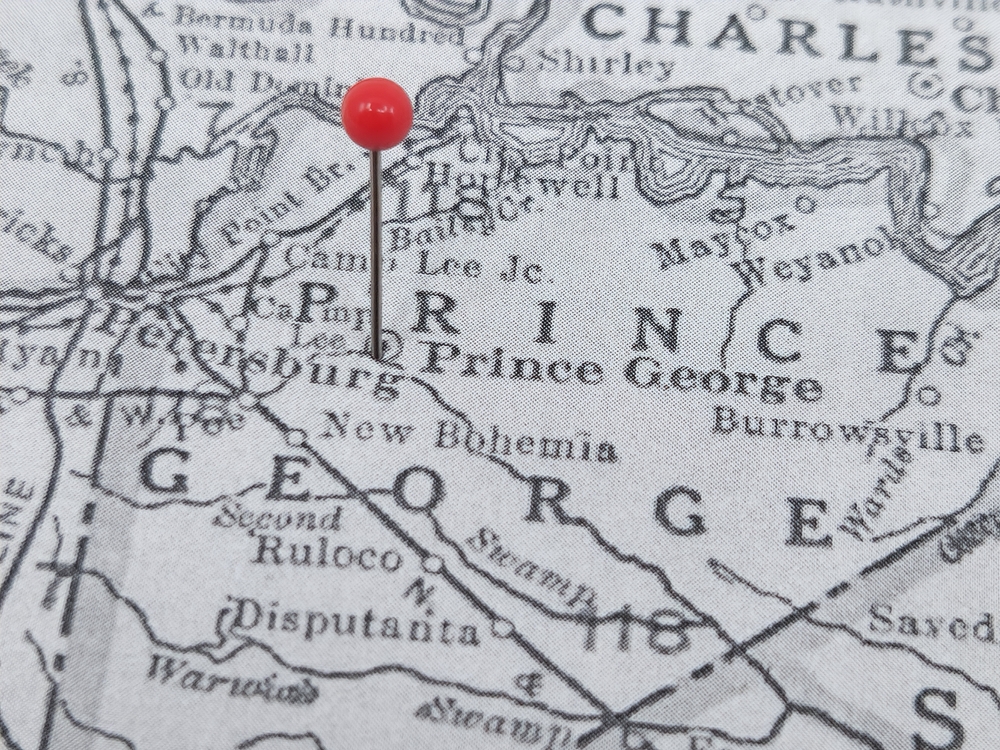 Vintage,Black,And,White,Map,Of,Prince,George,,Virginia,Marked