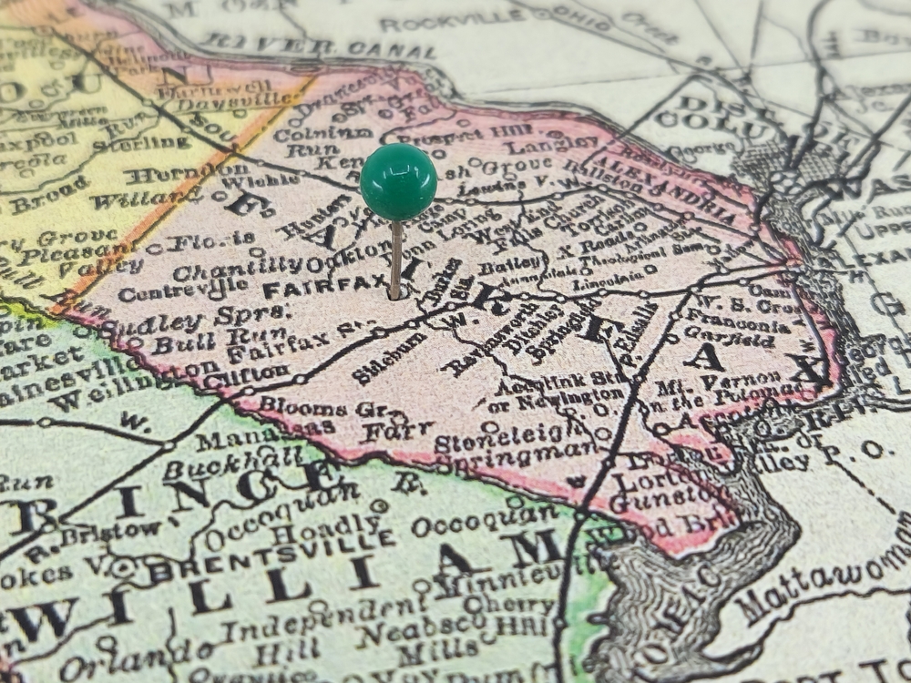 Fairfax,County,,Virginia,Marked,By,A,Green,Tack,On,A