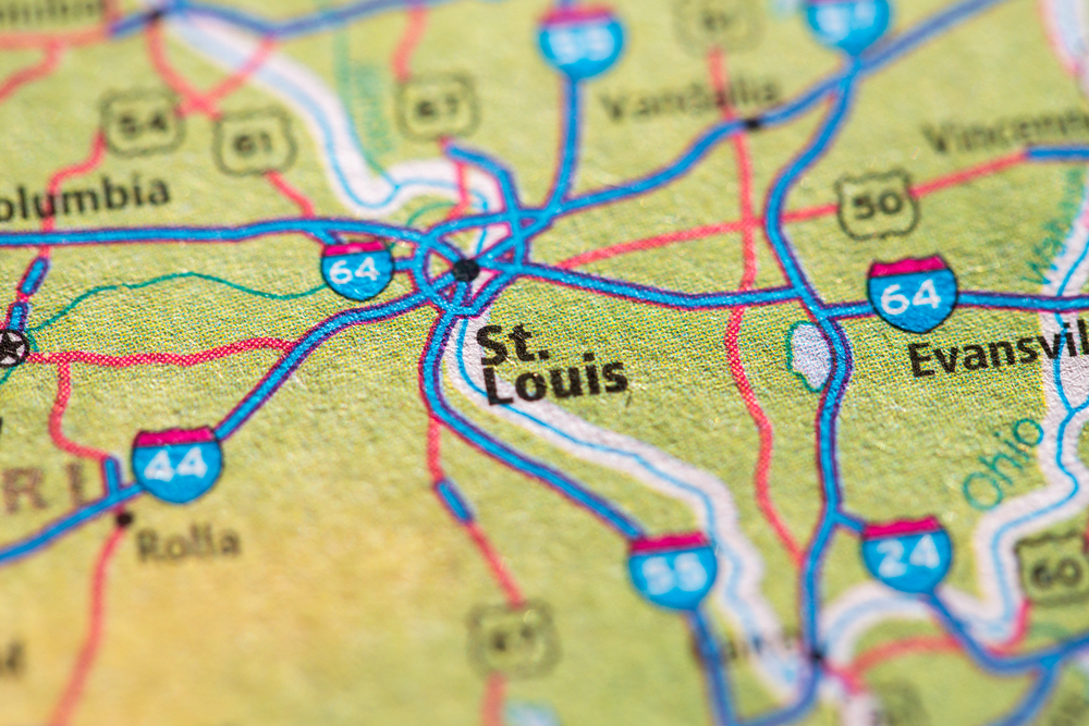 Closeup,Of,St ,Louis,On,A,Geographical,Map