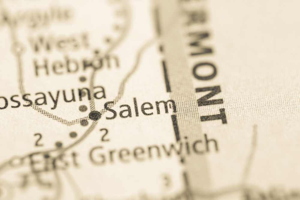 Close-Up Of A Vintage Map Showing Salem And Surrounding Areas Including West Hebron And East Greenwich Near The Vermon